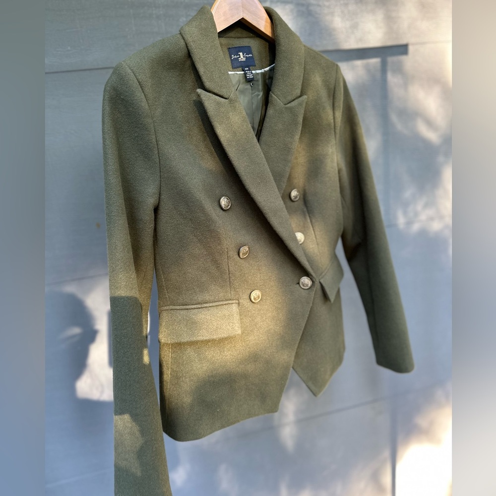 Jules & Leopold Womens Olive Double Breasted Blazer. Brass buttons. Size M.